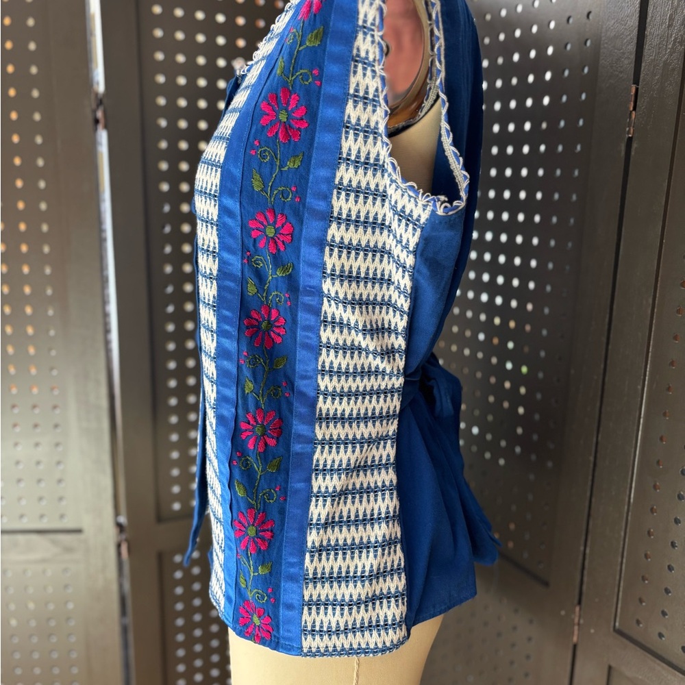 Embroidered Blue and White Women's Blouse